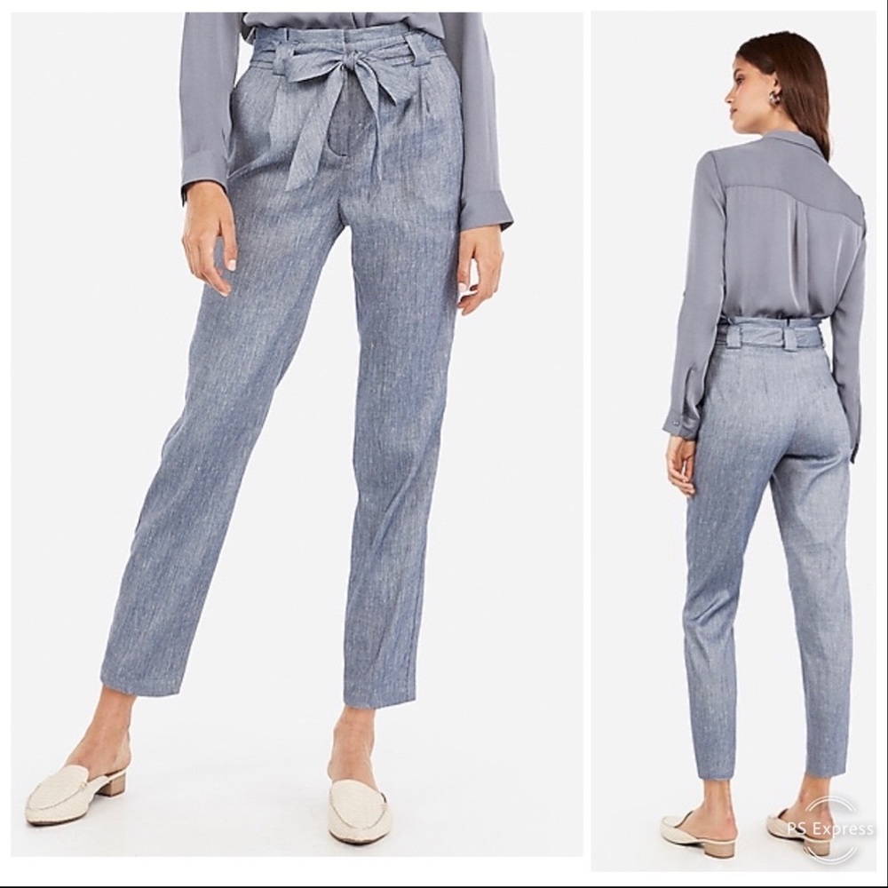 Express Blue Tie-Waist Paperbag Trousers